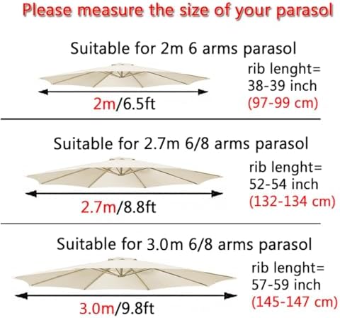 Patio Umbrella Replacement Canopy Square Cantilever Top Cover Outdoor,Premium UV50+ Waterproof Parasol Replacement Canopy 200/270/300CM Durable 6/8 Arms Umbrella Cover for Garden Sunshade Ou