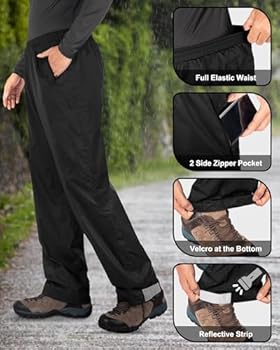 33,000ft Waterdichte regenbroek voor heren, lichte regenbroek, winddichte outdoorbroek voor wandelen, kamperen, golf, blauw, M/Lang