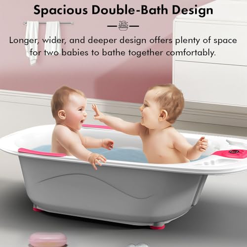 Image of StarAndDaisy Baby Bath tub for 0 to 5 Years with Temperature Sensor /Bath Tub for Kids with Anti-Slip Legs /Bathtub for Baby with Baby Bather Without Wheel(White-Pink)