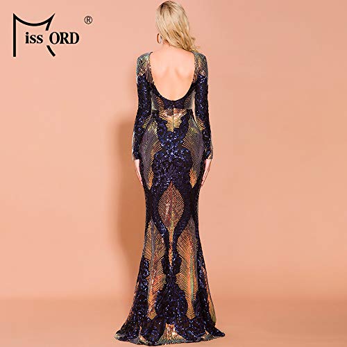 Miss ord Women Long Sleeve Backless Sequin Gown Female Maxi Elegant Dress Multi L