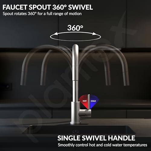 Image of Plantex Pull-Down Kitchen Sink Tap /304 Stainless Steel Sink Tap for Kitchen Basin with 360⁰ Swivel Spout /Kitchen Sink Faucet- (1062, Matt)
