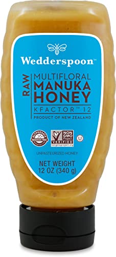 Image of Wedderspoon Raw Manuka Honey 50+ MGO, 12 Oz, Squeeze Bottle, Unpasteurized New Zealand Honey, Non-GMO, BPA-Free Jar, Superfood & Natural Wellness Support