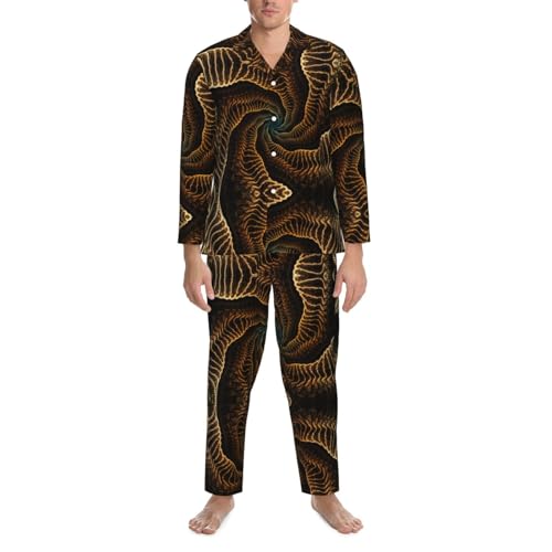 Pyjama homme noir à manches longues imprimé spirale jaune taille XXL