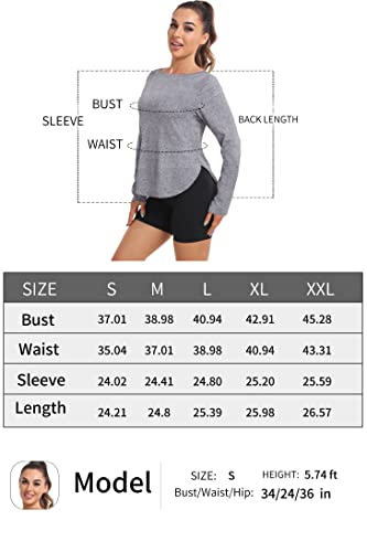 Yoetaun Women's Dry Fit Tshirts Long Sleeve Workout Top Sun Protection Shirts Loose Outdoor Running Hiking Grey Xxl #TOP5