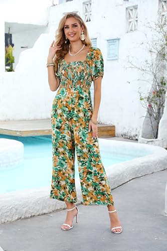 Love Welove Fashion Jumpsuits for Women Dressy Casual – Floral Spring Wide Leg Smocked One Piece Romper Outfits