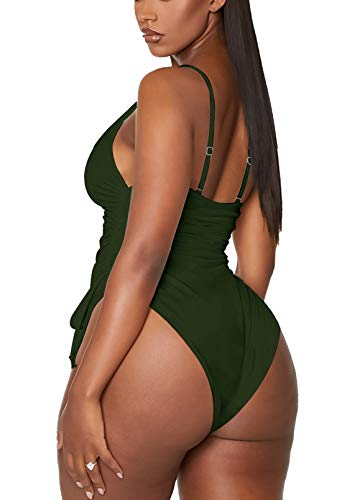 Image of Viottiset Women's Ruched High Cut One Piece Swimsuit Tummy Control Bathing Suit Monokini