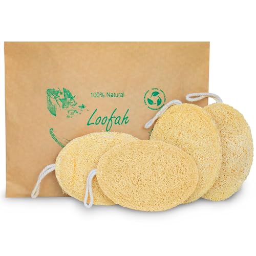 Natural Loofah Exfoliating Sponge (Medium - 4 Pack) - Biodegradable Loofa Body Scrubber - Loofah Sponge - Loofah Exfoliating Body Scrubber - Organic Loofah - Shower Luffa Sponges - Exfoliating Loofah