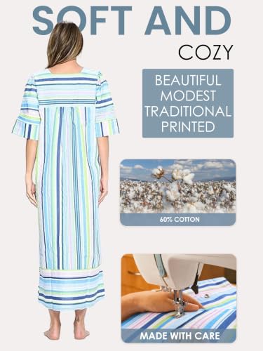 Image of Casual Nights Women's Zip Front Woven House Dress | 3 /4 Sleeves Housecoat Long Duster Lounger
