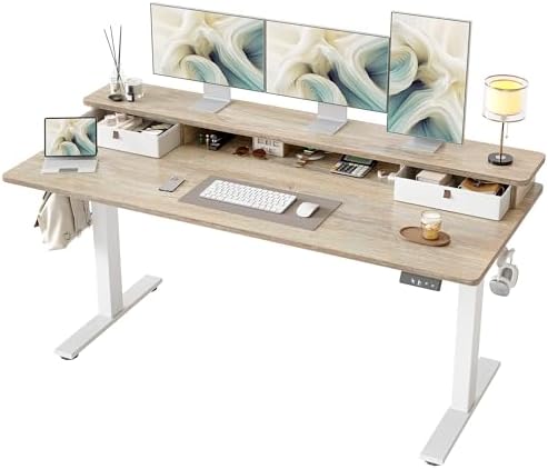 BEXEVUE 63" Electric Standing Desk with 2 Drawers, 160x60cm Heigh...