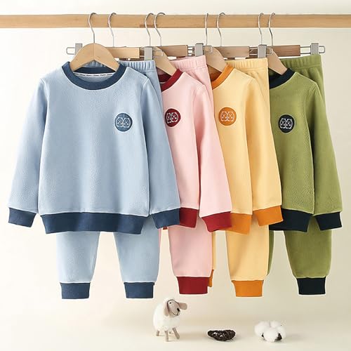 Kids Fleece 𝐏ajamas Sets Warm 2pc Long Sleeve Tops Pants 𝐏𝐉 Boys Girls Thick Winter Sl𝐞epwear Outfits for Bedroom3