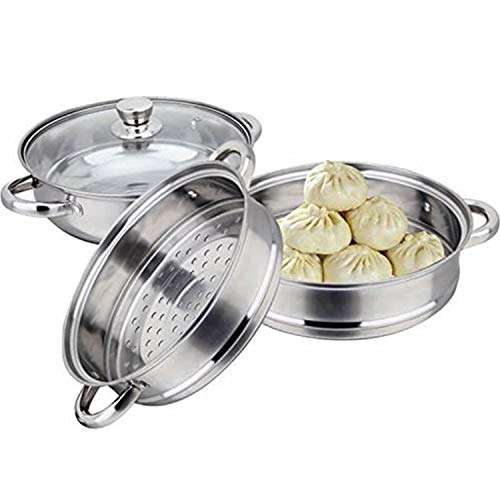 28cm Stainless Steel Steamer Pot - Food Veg Cooker Pot Cooking Pan Steaming