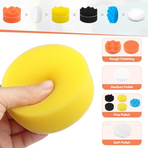 TNOMSNO 22 Piezas Esponja Pulir para Coche, 80mm Kit de Esponja Pulir Coche Almohadillas Esponja de Pulido Coche, Kit de Pulido para Taladro M10 para Pulido y Encerado de Automóviles - imagen 4