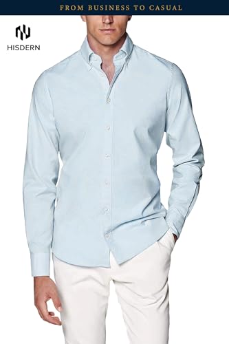 Image of HISDERN Mens Dress Shirts Long Sleeve Button Down Casual Shirts for Men Inner Contrast Formal Business Tuxedo Wedding Shirt