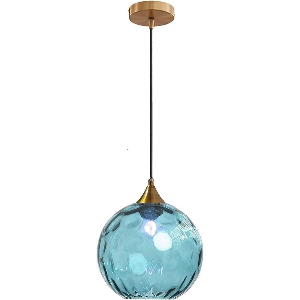 Hertl Globe Glass Pendant Lamp Modern Golden Bronze Stained Glass Ball Pendant Light Adjustable Indoor Decoration Suspended Living Room Fixture(Blue)