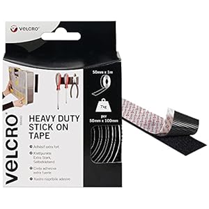 VELCRO Brand Heavy Duty Stick On Black Tape 50mm x 1m, Hook And Loop Tape Self Adhesive Strips Fastener Roll, Industrial…
