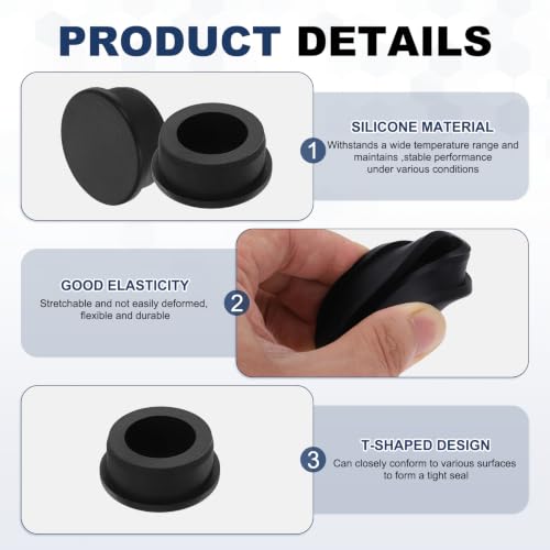 Image of MECCANIXITY 11pcs T-Shaped Silicone Plugs 33.3mm 1-5 /16 Inch Dia, Black | Snap in Plug Hole Seal Cover Round Rubber Stopper for 32-33.3mm Holes Kitchen Rubber Bulkheads Waterproof Sealing
