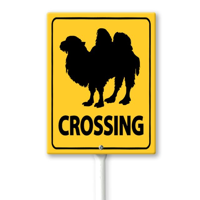 Geroclonup Bactrian Camel Crossing Sign with Metal Stake -8x12inch Lawn Sign Sturdy Aluminum Sign for Outdoor Use Waterproof Sign Outdoor Decor for Lawn Yard Garden
