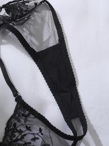 Image of Sexy Floral Embroidered Flower Mesh Underwire Push Up Lingerie Set