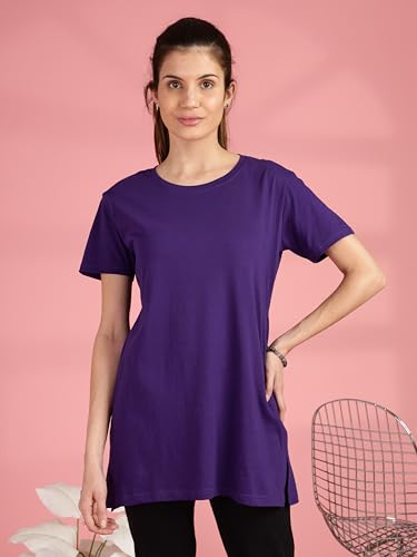 Image of 9shines Label Cotton Plus Size Long T-Shirt Tunic | Hip Covering Regular Top Nightwear| Sleepshirt Lounge wear for Women with Pocket (M-7XL)