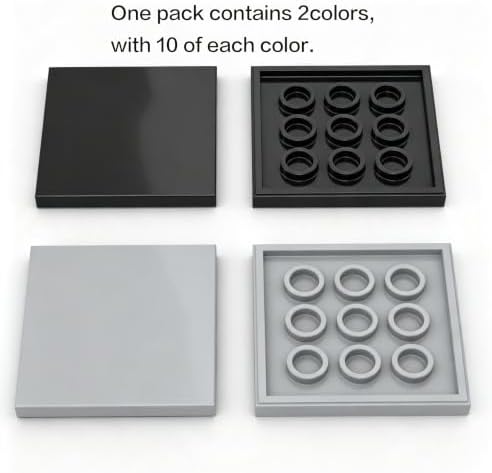 20PCS Tile 4x4 1751 MOC Building Parts Pack, 10 Black and 10 Light Bluish Gray Assortment, Compatible with Lego Building Blocks Accessories for Model Creations - 1