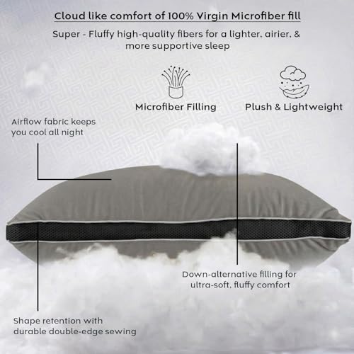 Image of AYKA Super Soft Microfiber Bed Pillow | Virgin Fiber Filled Plush Pillow | Adequate Firmness & Neck Support | Hypoallergenic, Washable | Ideal for Side, Back & Stomach Sleepers | Grey | Pack of 4