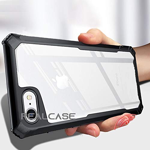 Image of REALCASE Acrylic Gel Clear Soft Transparent Bumper Back Cover Case for iPhone SE 2022 / iPhone SE 2020 / iPhone 8 / iPhone 7 (X Black)