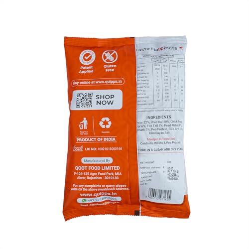 Image of Quipps Healthy Puffs Trial Pack Combo | Non-Fried Roasted Puffs Snack | Plant Protein & Gluten Free | Non-GMO, Heart-Friendly | Low Sodium, No Palm Oil | Low Calorie, High Fiber Healthy Crunchy Snack for Office, Travel & Evening Munching | 5 Flavours | Pack of 5 (60g Each)