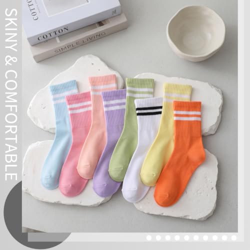 Image of Jspupifip 8 Pair Striped Athletic Crew Socks Running Socks for Men Women | Moisture-Wicking, Soft Stretchy Casual Mid Calf Socks Size 5-8, Breathable Casual Gym Socks