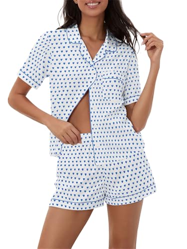 Image of Ammiko Womens Pajamas Set Y2k Loungewear Pajama Button Down Top and Shorts Monkey Beach Short Sleeve Sleepwear Preppy