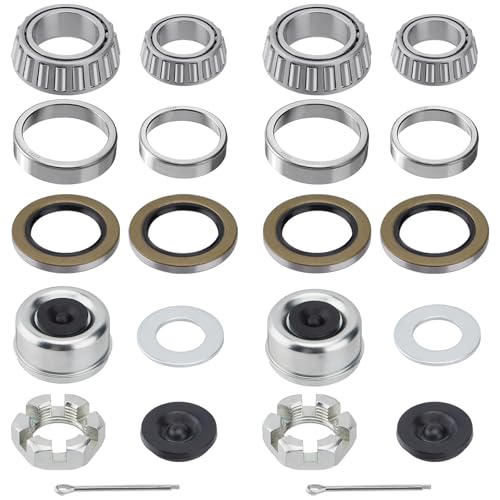 Image of 2 Sets 25580 15123 Boat Trailer Axles Bearing Kit | with Grease Seals, Spindle Nuts, 2.72 inch Dust Caps and Rubber Plugs, Cotter Pins for 5200-6000 lb.Tandem Axles #D42 Spindle