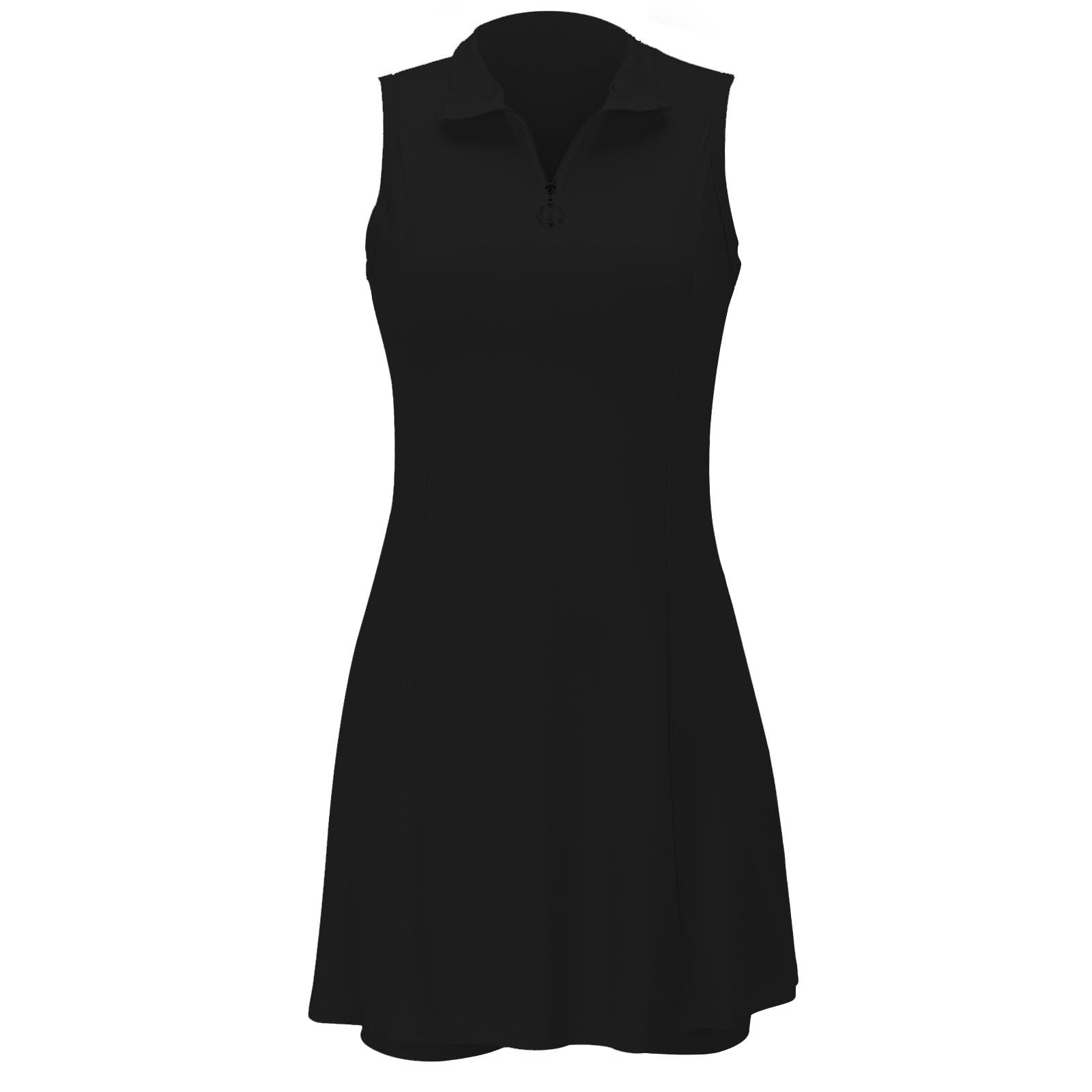 Vestito da tennis da donna, vestito atletico da donna, con tasche corte integrate, senza maniche, elegante colletto alto con cerniera a 1/4, abito da golf, abito da golf slim da allenamento per golf