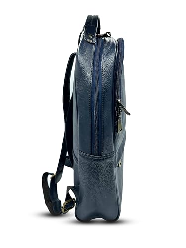 Genuine Leather Backpack Multifunctional Daypack Work Shopping Travel Leisure Everyday Bag (Dark Blue)2