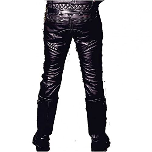 AREENO Mens Real Leather Double Zips Bikers Pants BLUF Pants Cowhide Pants Jeans2