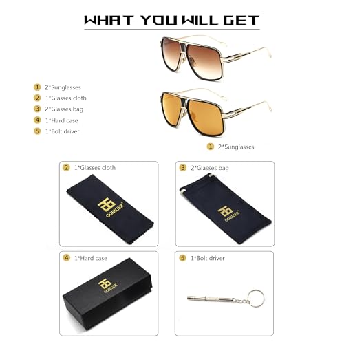Image of Aviator Sunglasses for Men Retro Fashion Gold Oversized 70s shades