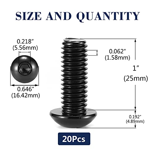 3/8-16 X 1" Button Head Socket Cap Bolts Screws, 20Pcs 304 Stainless Steel 18-8, Allen Hex Drive, Black Oxide By Sg Tzh(With Hex Spanner) #TOP1