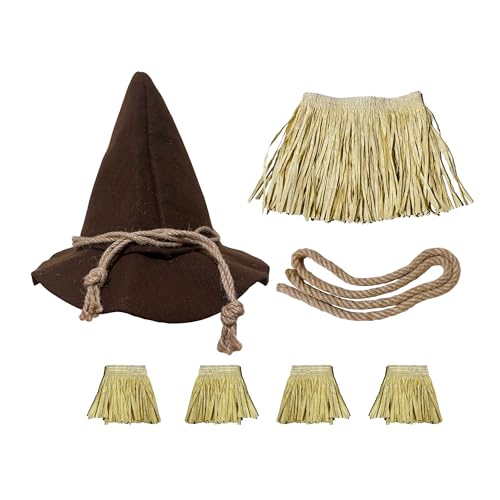 EverJoy Party Scarecrow Costume Accessory Set Felt Hat Straw Kit and Rope Belt for Halloween Harvest and Fall Festival Dress-Up