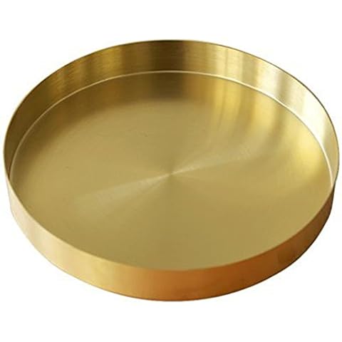 SHSYCER Decorative Metal Tray, Gold Drawbench Finish Cover