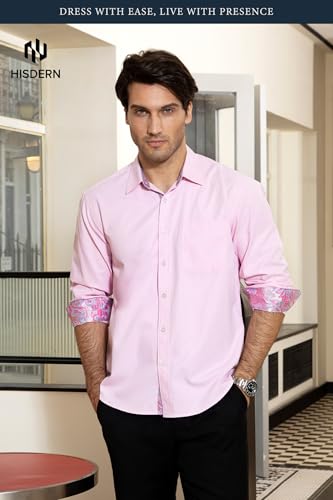 Image of HISDERN Mens Business Dress Shirts Long Sleeve Casual Button Down Shirt Formal Inner Collar Contrast Shirt for Men Wedding