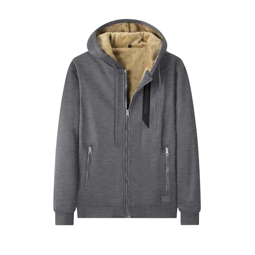 Mens Winter Coats Warm Zip Up Fleece Lined Vintage Long Sleeve Plush Thicken Sherpa Big and Tall Hunting Streetwear