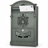 Relaxdays brievenbus antiek, Engelse wandbrievenbus, brede inworp, HBD: 44.5x31x9.5 cm, nostalgische postbus, wit