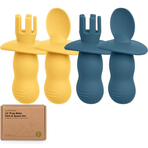 Image of KeaBabies 4-Pack Silicone Baby Spoons and Forks Set - Baby Led Weaning Utensils 6-12 Months, Self Feeding Toddler Spoon & Fork for Training, Teething, Easy to Hold, BPA-Free Silicone (Valiant)