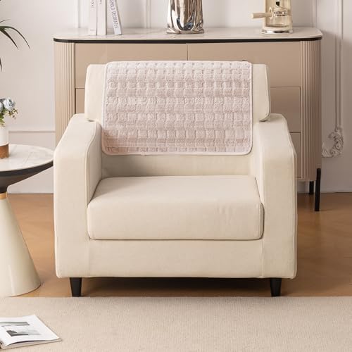 Image of HOKIPO 'Plush Haven' Premium Anti-Slip Sofa Backrest Mat | Soft Fluffy Plush Fabric, Beige | 1 Piece (AR-6256-BGE-S)