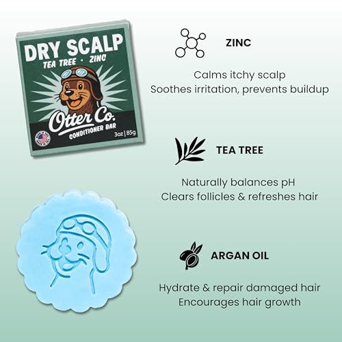 Image of Otter co. Tea Tree Conditioner Bar for Dry, Itchy, Flaky Scalp - Soothe and Hydrate - Zinc, Apple Cider Vinegar, Moisturizing Bar Conditioner - Vegan, Natural, Sulfate Free - All Hair Types, USA Made