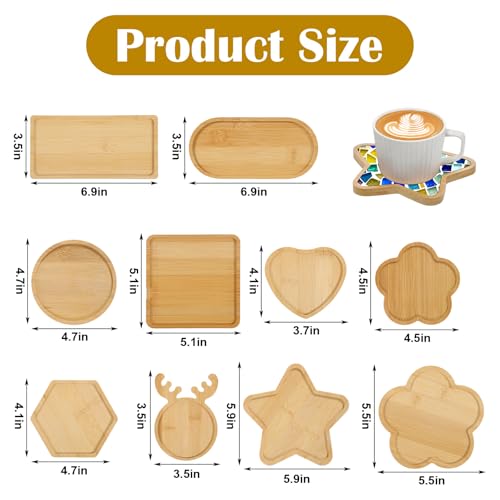 10 Pcs Wooden Assorted Shapes Mosaic Bases Wooden Mosaic Base for DIY, with Wood Surface for Handcrafted Glass Mosaic Tiles Crafts for Adults and Kids