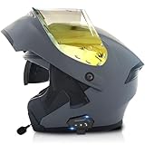 ZLHYQA ECE-geprüfter Motorradhelm, Erwachsene Männer Frauen, integrierter Klapphelm mit Doppellautsprecher, Integralhelm mit Antibeschlagvisier, Straßenrennen, ATV-Moped