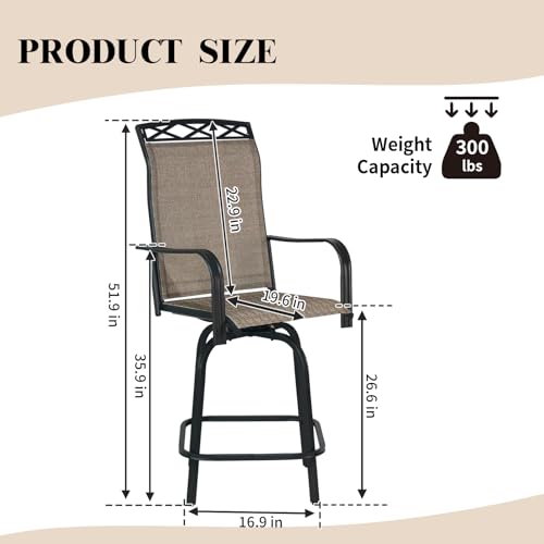 Image of Outdoor Swivel Bar Stools Set of 8, 26.6 inch Seat Height Patio Bar Chairs, Counter Height Outdoor Chairs with Cooling Fabric for Garden, Patio, Deck, Brown
