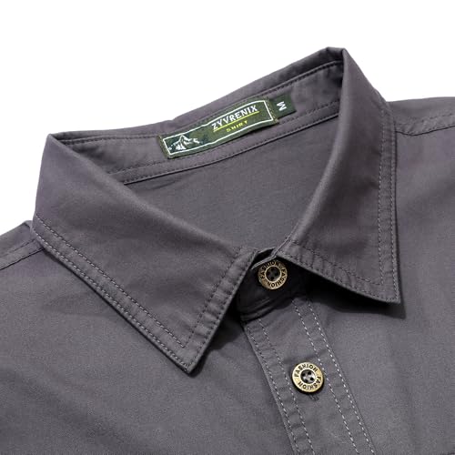 Zyvrenix Men's Long Sleeve Button Down Shirts with Pockets Dark Gray L - image 3