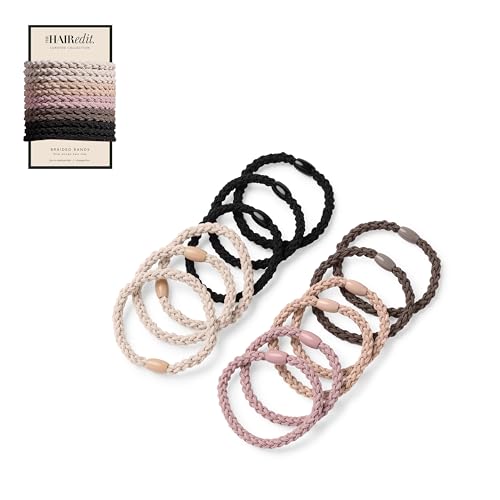 The Hair Edit Braided Bands Hair Ties Set Hair Ties for Fine to Medium Hair Women and Girls Hair Accessories Stylish Ponytail Holders for Everyday Wear Hair Bands in Neutral Colors 12-Pack