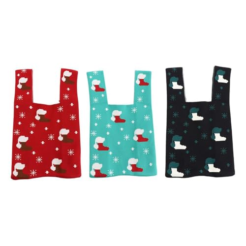 Knitted Bag 3PCS Christmas Atmosphere Knot Wrist Bag Simple Cute Knitted Bag Women's Handbag Fashion Simple Tote Bag Purses Ladies Reusable Portable Shopping Bag