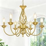 6-Light Farmhouse Candle Chandelier for Living Room, Rustic Industrial Pendant Ceiling Light fixture, Vintage Ceiling Hanging Lamp for Bedroom Hallway Kitchen Dining Room Foyer, Luxury Gold E12 Socket